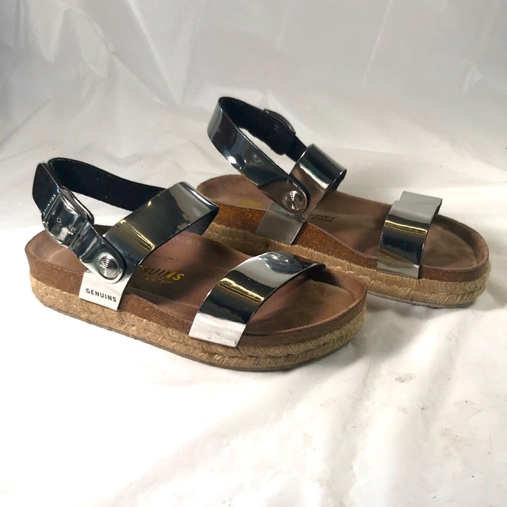 Genuins Metallic Silver Double Strap Women/Girls Platform Open Toe Vegan Sandals
